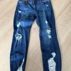 New York & Company Dark Blue Distressed Skinny Jeans